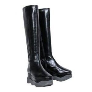 Paloma Barcelo Black Knee-High Platform Boots Womens 7.5 Edgy Bold Chic